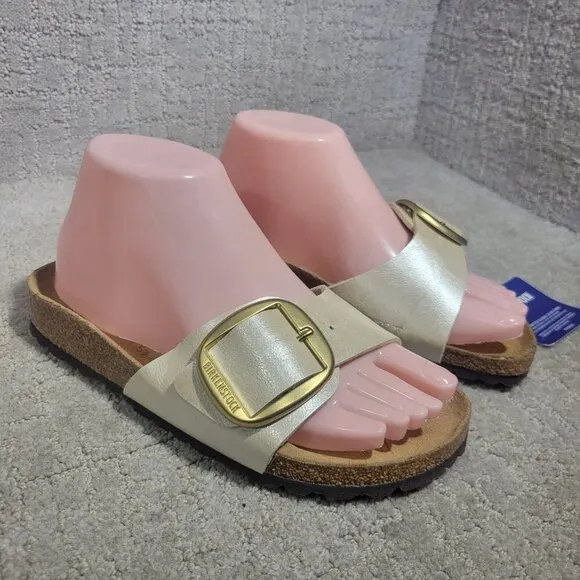 Birkenstock Madrid Size EU 37 L6 US Narrow Beige Big Buckle Slide Sandals