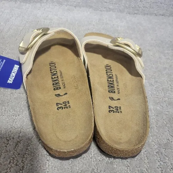 Birkenstock Madrid Size EU 37 L6 US Narrow Beige Big Buckle Slide Sandals