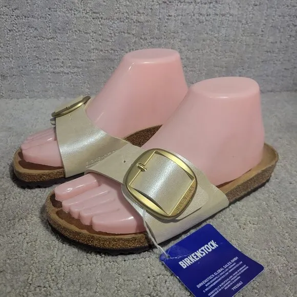 Birkenstock Madrid Size EU 37 L6 US Narrow Beige Big Buckle Slide Sandals