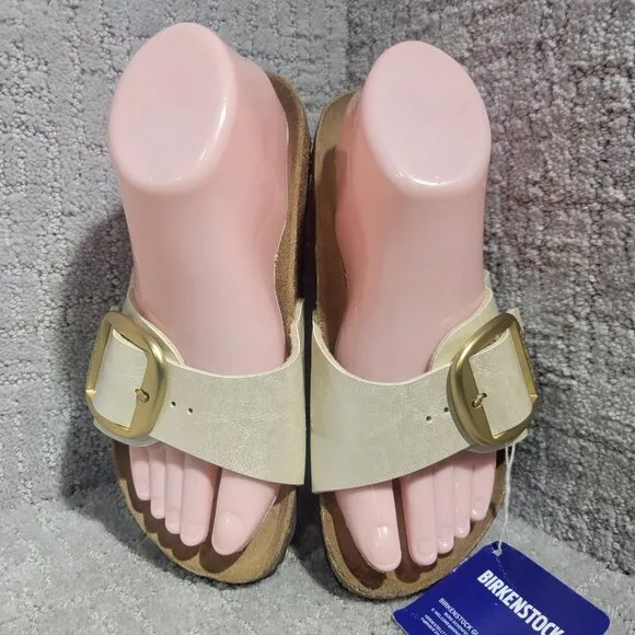 Birkenstock Madrid Size EU 37 L6 US Narrow Beige Big Buckle Slide Sandals