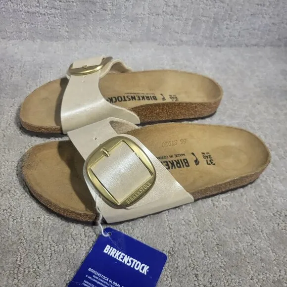 Birkenstock Madrid Size EU 37 L6 US Narrow Beige Big Buckle Slide Sandals