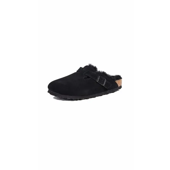 BIRKENSTOCK MEN'S BOSTON SHEARLING SANDALS, BLACK BLACK, 42 REGULAR EU