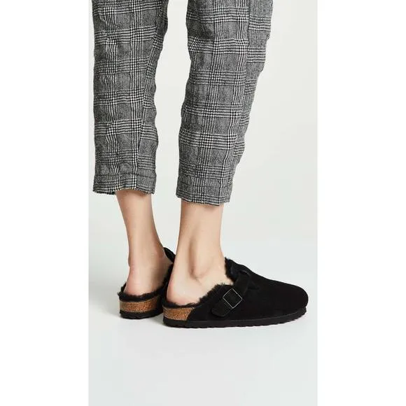 BIRKENSTOCK MEN'S BOSTON SHEARLING SANDALS, BLACK BLACK, 42 REGULAR EU