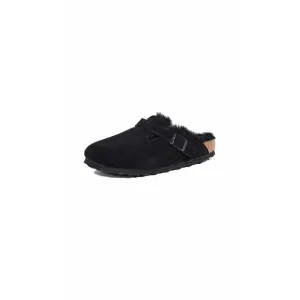 BIRKENSTOCK MEN'S BOSTON SHEARLING SANDALS, BLACK BLACK, 42 REGULAR EU