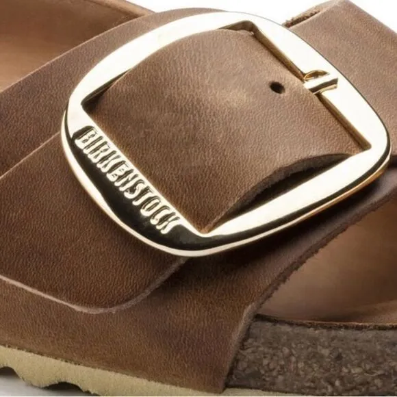 Birkenstock Tan Sandals with Gold Buckle