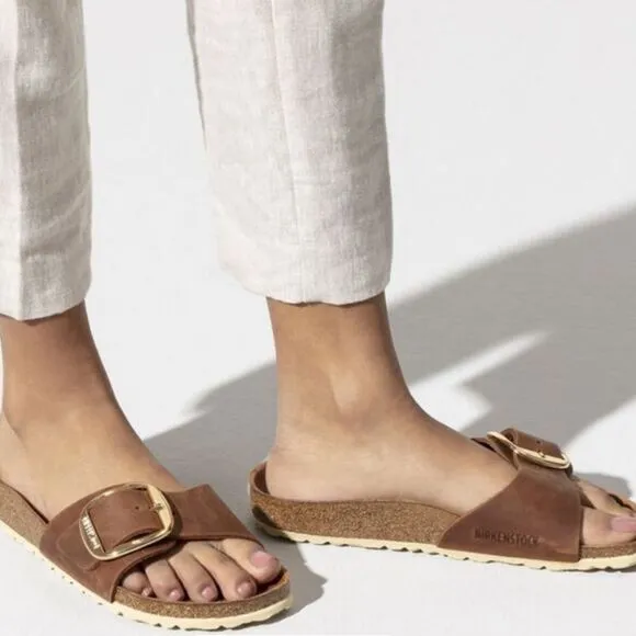 Birkenstock Tan Sandals with Gold Buckle