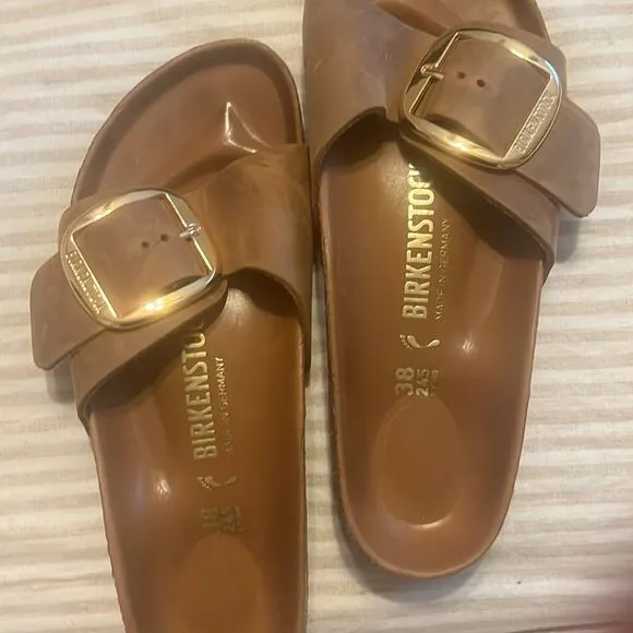 Birkenstock Tan Sandals with Gold Buckle
