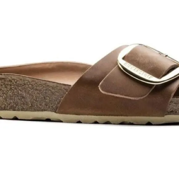 Birkenstock Tan Sandals with Gold Buckle