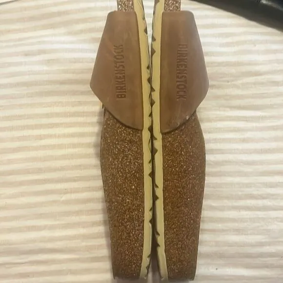Birkenstock Tan Sandals with Gold Buckle