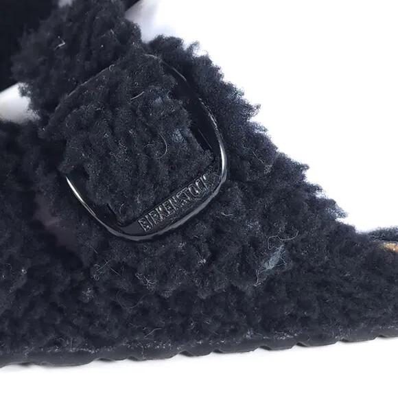 BIRKENSTOCK Women Arizona Big Buckle 37 US6 Black Teddy Shearling Slide Sandals