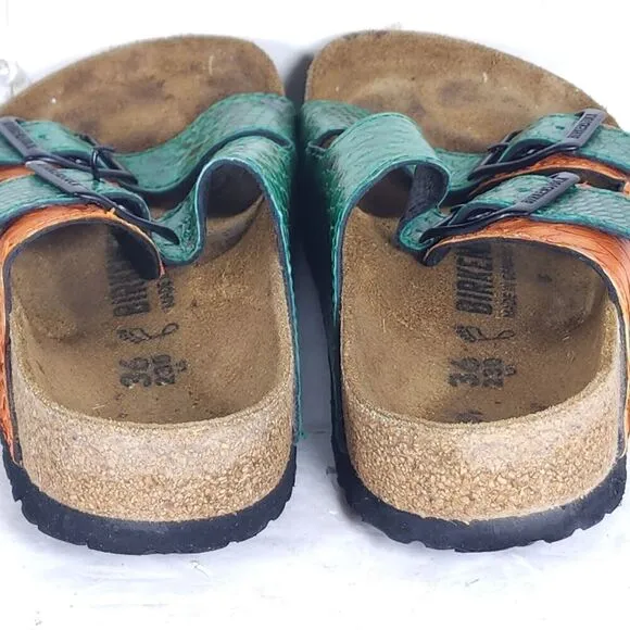 BIRKENSTOCK Women's Arizona 36 US5 Green Snake Embodssed Leather Slide Sandals
