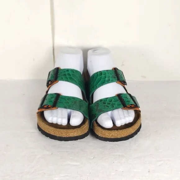 BIRKENSTOCK Women's Arizona 36 US5 Green Snake Embodssed Leather Slide Sandals