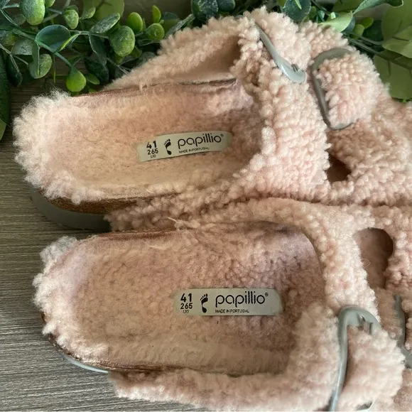 Birkenstock Women's Arizona Big Buckle Teddy Shearling Slide Sandals Size 41