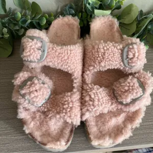 Birkenstock Women's Arizona Big Buckle Teddy Shearling Slide Sandals Size 41