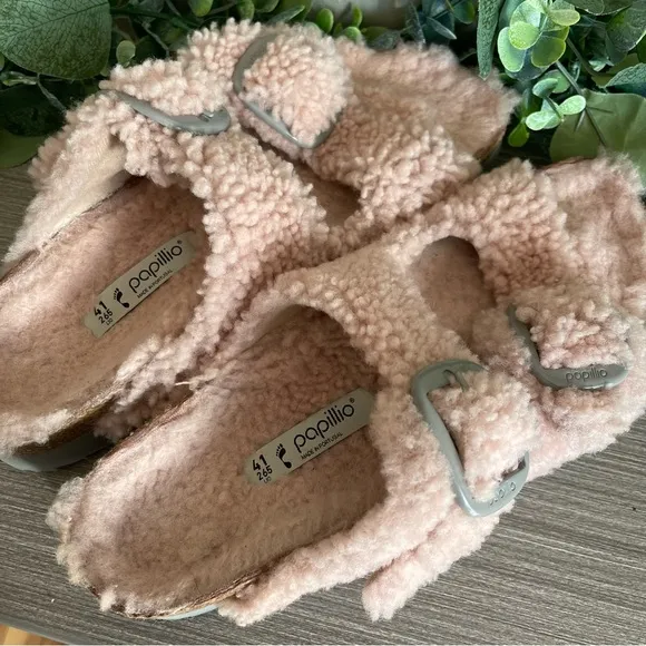 Birkenstock Women's Arizona Big Buckle Teddy Shearling Slide Sandals Size 41