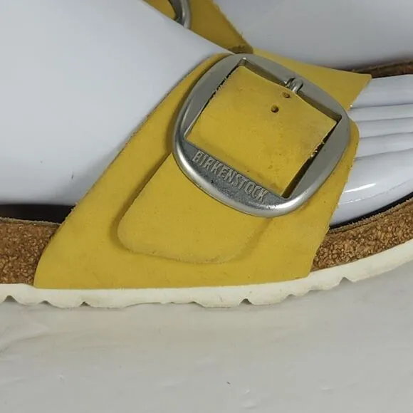 Birkenstock Women's Madrid Big Buckle EU 38 US 7 Yellow Nubuck Slide Sandals