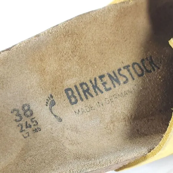 Birkenstock Women's Madrid Big Buckle EU 38 US 7 Yellow Nubuck Slide Sandals