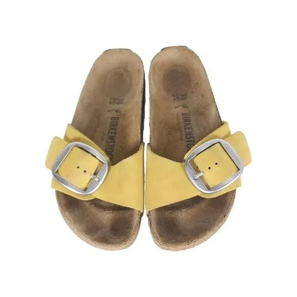 Birkenstock Women's Madrid Big Buckle EU 38 US 7 Yellow Nubuck Slide Sandals