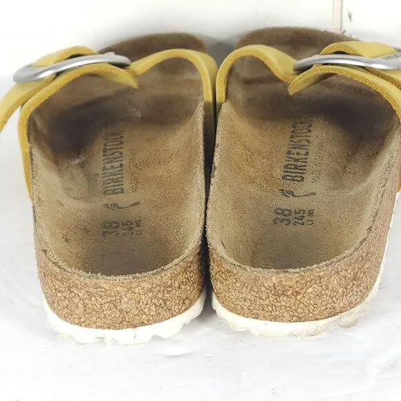 Birkenstock Women's Madrid Big Buckle EU 38 US 7 Yellow Nubuck Slide Sandals