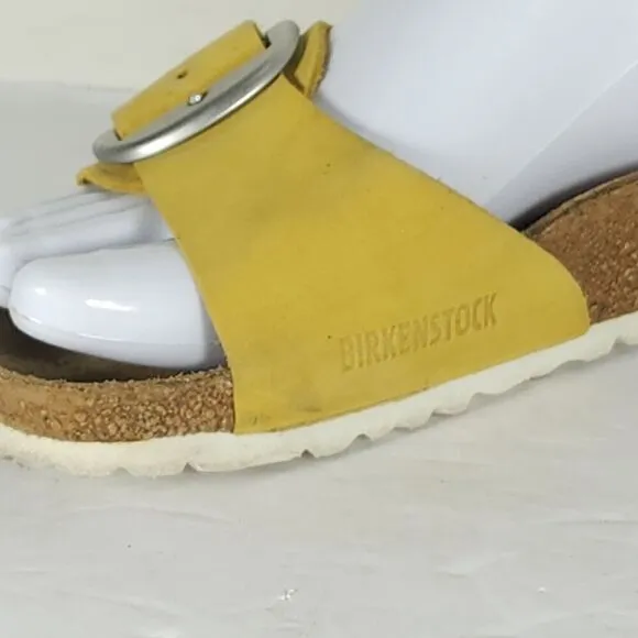 Birkenstock Women's Madrid Big Buckle EU 38 US 7 Yellow Nubuck Slide Sandals