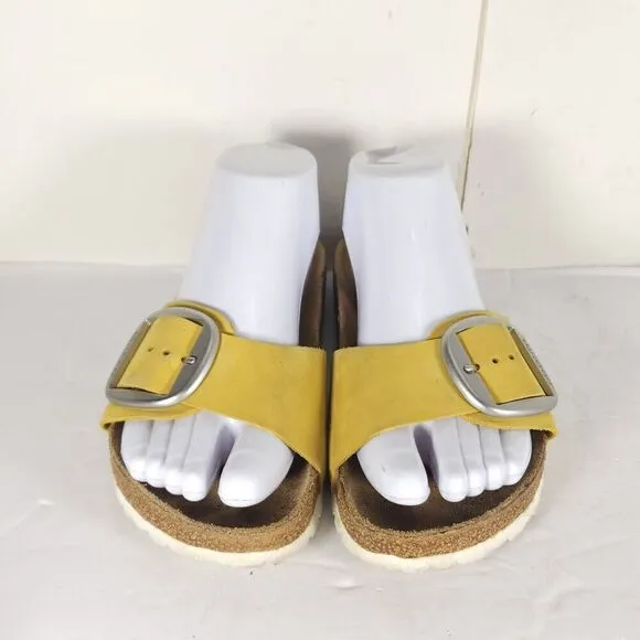 Birkenstock Women's Madrid Big Buckle EU 38 US 7 Yellow Nubuck Slide Sandals