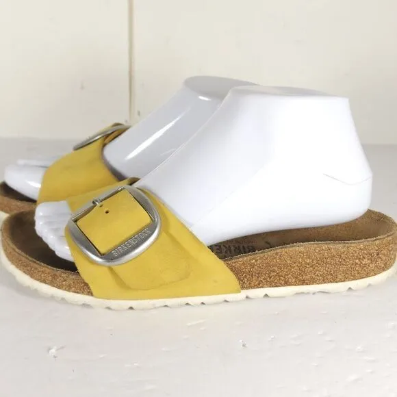 Birkenstock Women's Madrid Big Buckle EU 38 US 7 Yellow Nubuck Slide Sandals