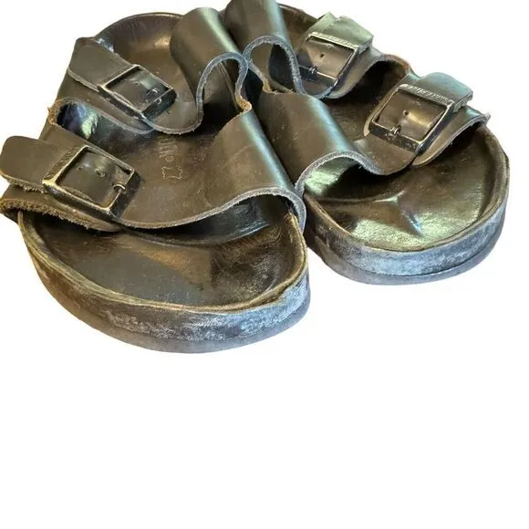Birkenstock Arizona Black leather Slide Sandals men’s size 11 (44) double strap