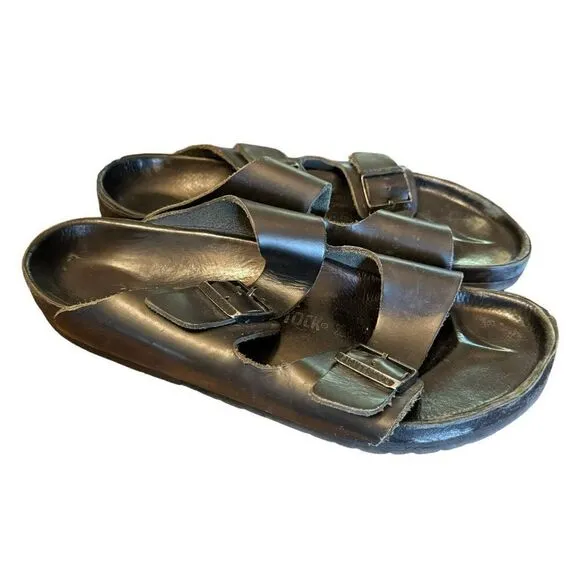 Birkenstock Arizona Black leather Slide Sandals men’s size 11 (44) double strap