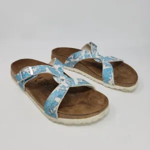 Birkis Birkenstock Womens Sylt Blue White Print CrissCross Slide Sandals Size 6