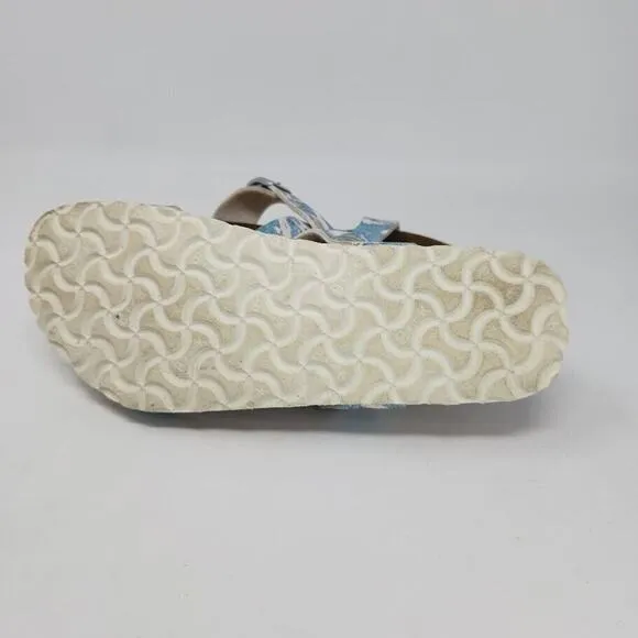 Birkis Birkenstock Womens Sylt Blue White Print CrissCross Slide Sandals Size 6