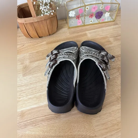 BIRKS By Birkenstock Beach Slide Sandals Brown Paisley Design Size 10 - 41 Boho