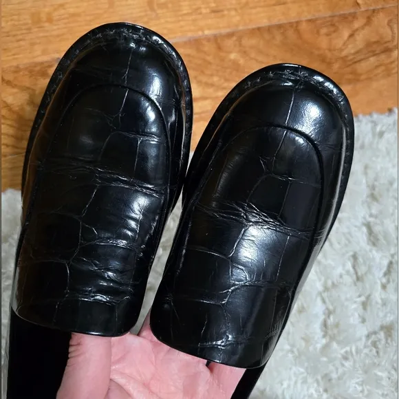 Black Croc-Embossed Block Heel Loafers