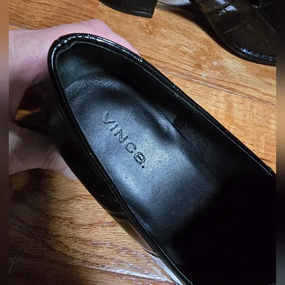 Black Croc-Embossed Block Heel Loafers