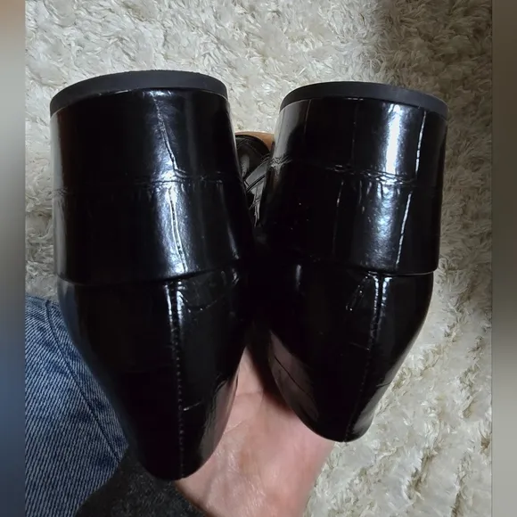 Black Croc-Embossed Block Heel Loafers