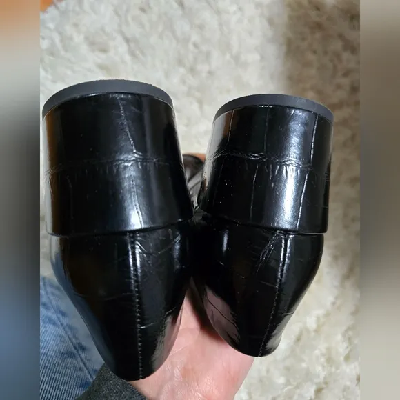 Black Croc-Embossed Block Heel Loafers