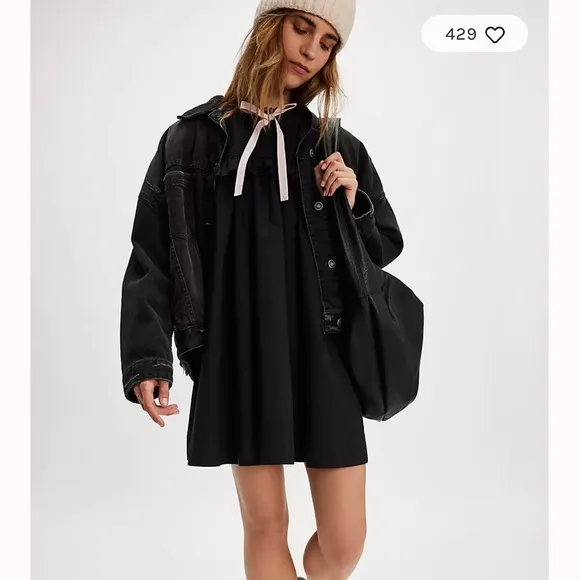 Black flowy ruffle sleeve bow for love lemons free people Blair mini style dress