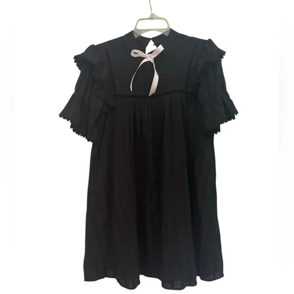 Black flowy ruffle sleeve bow for love lemons free people Blair mini style dress