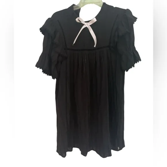 Black flowy ruffle sleeve bow for love lemons free people Blair mini style dress