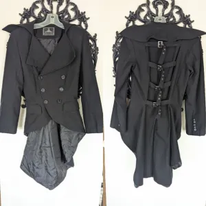Black Gothic Trench Coat with Lace-Up Boots