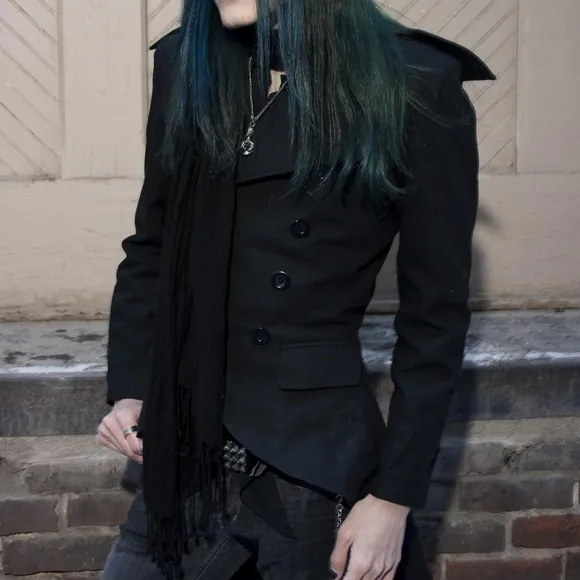 Black Gothic Trench Coat with Lace-Up Boots