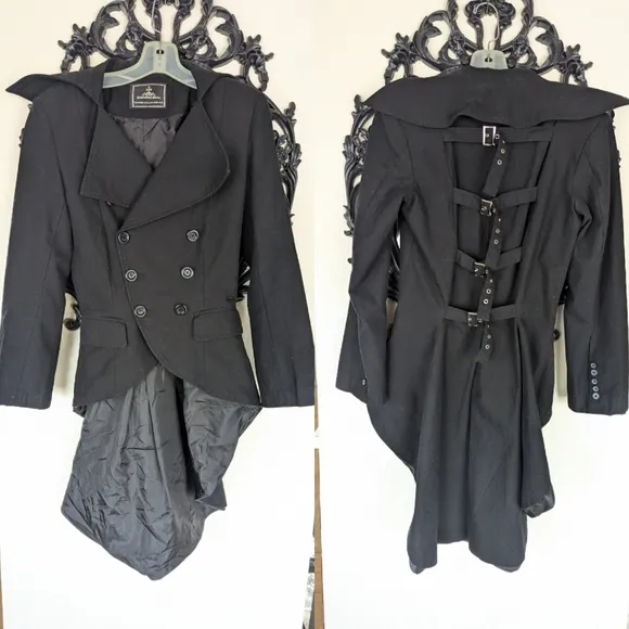 Black Gothic Trench Coat with Lace-Up Boots