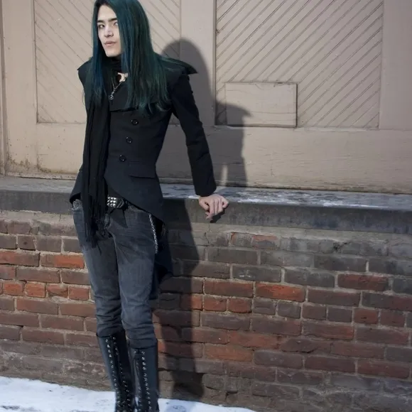 Black Gothic Trench Coat with Lace-Up Boots