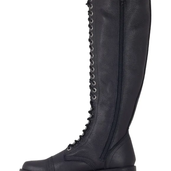 Black Lace Up Boots with Chunky Heel