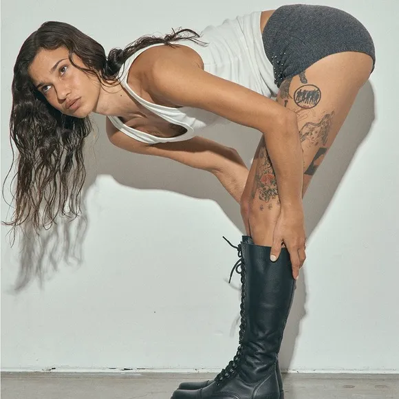 Black Lace Up Boots with Chunky Heel