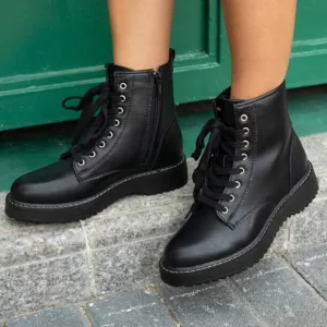 Black Lace-Up Combat Boot
