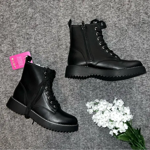 Black Lace-Up Combat Boot