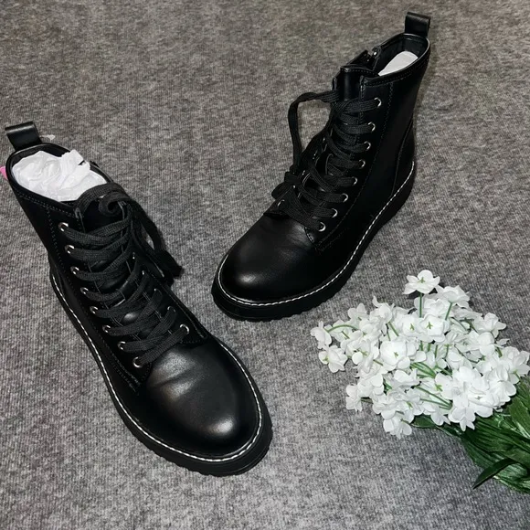 Black Lace-Up Combat Boot