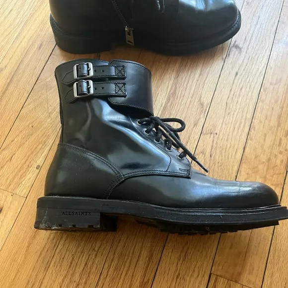 Black Lace-Up Leather Boots