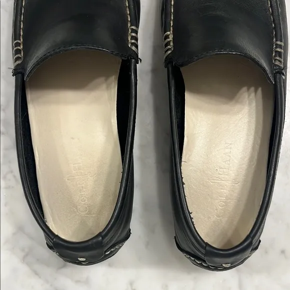 Black Leather Slip-On Loafers with Moccasin Stitching