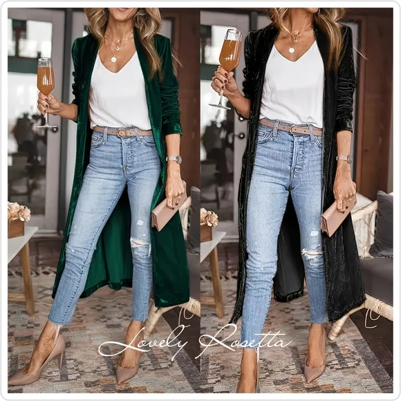 Black Long Sleeve Open Front Coat